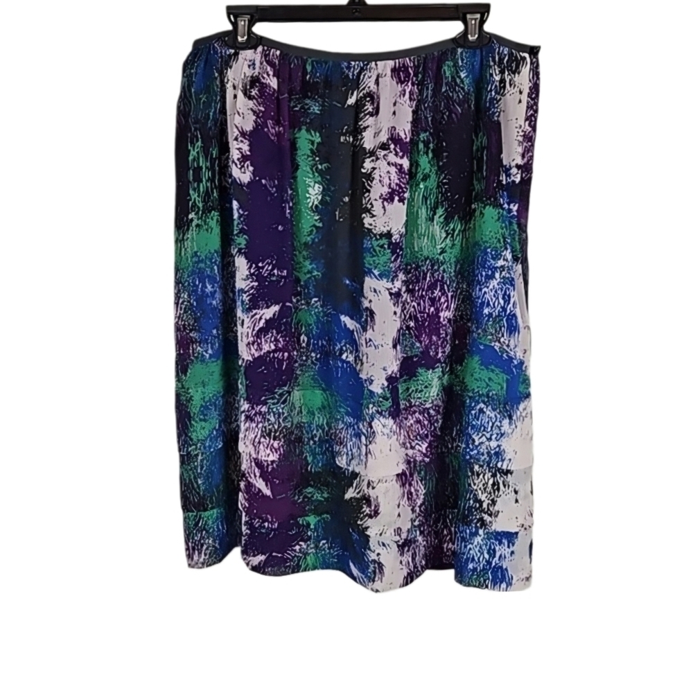 Purple Watercolor Multicolor Midi Skirt, Size 12